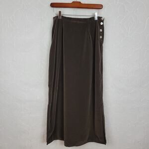 VTG Subtle Tones Velvet Skirt Womens S/M Brown Lagenlook Maxi Elastic Waist
